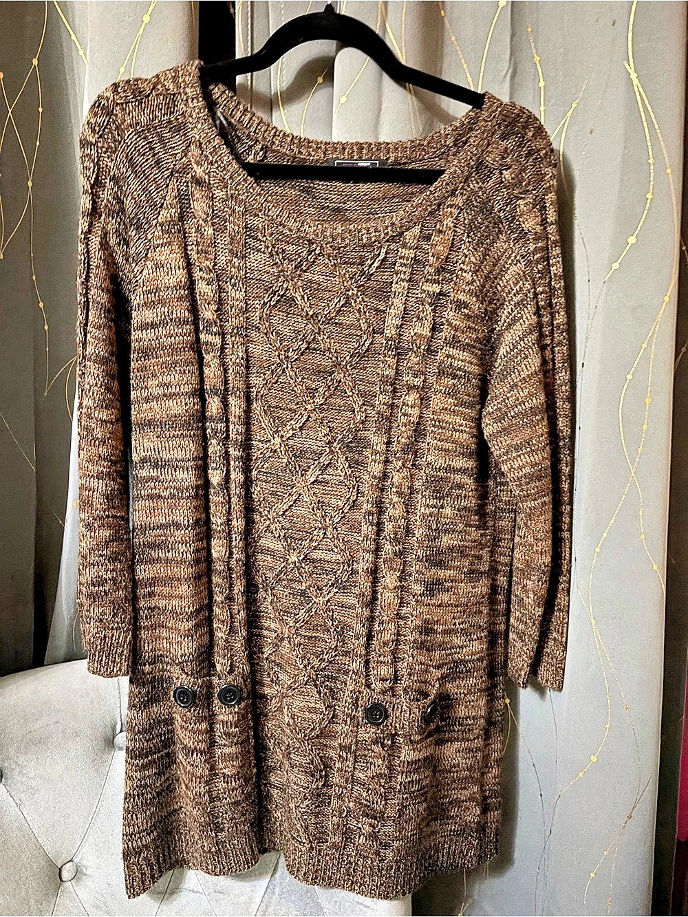 Effecci Women's Geometric Knit Cardigan Brown Size XL Like New